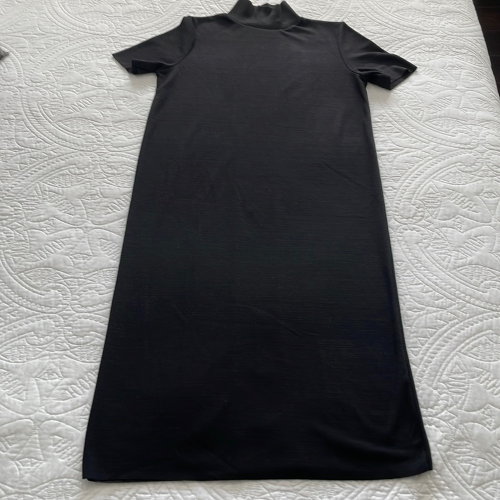 Zara Black Short Sleeve Mock Neck MIDI Dress Size M